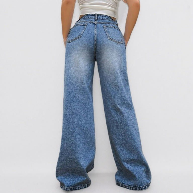 High-Waisted Ripped Straight-Leg Skinny Jeans