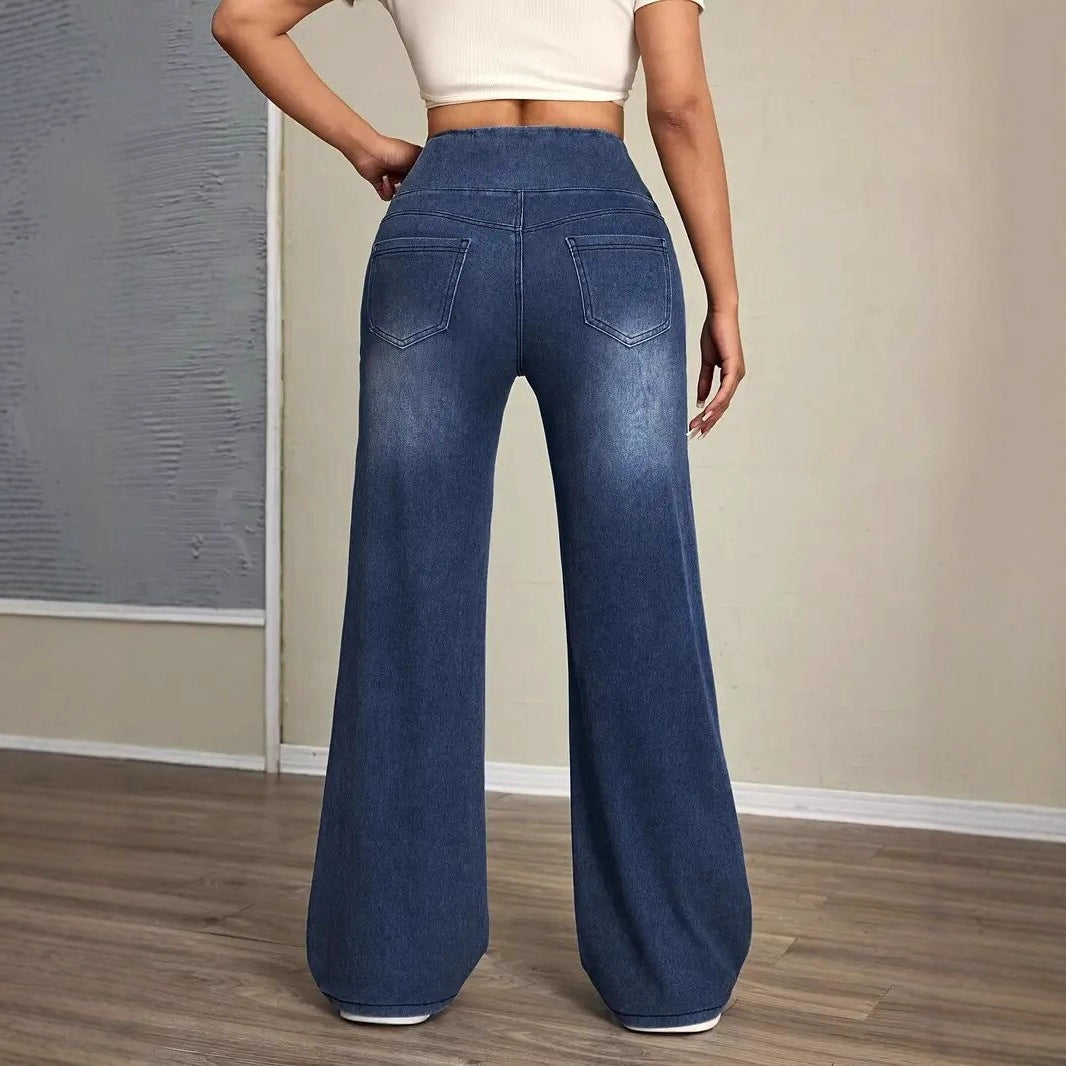 Elastic Waistband Slim-Fit Casual Jeans