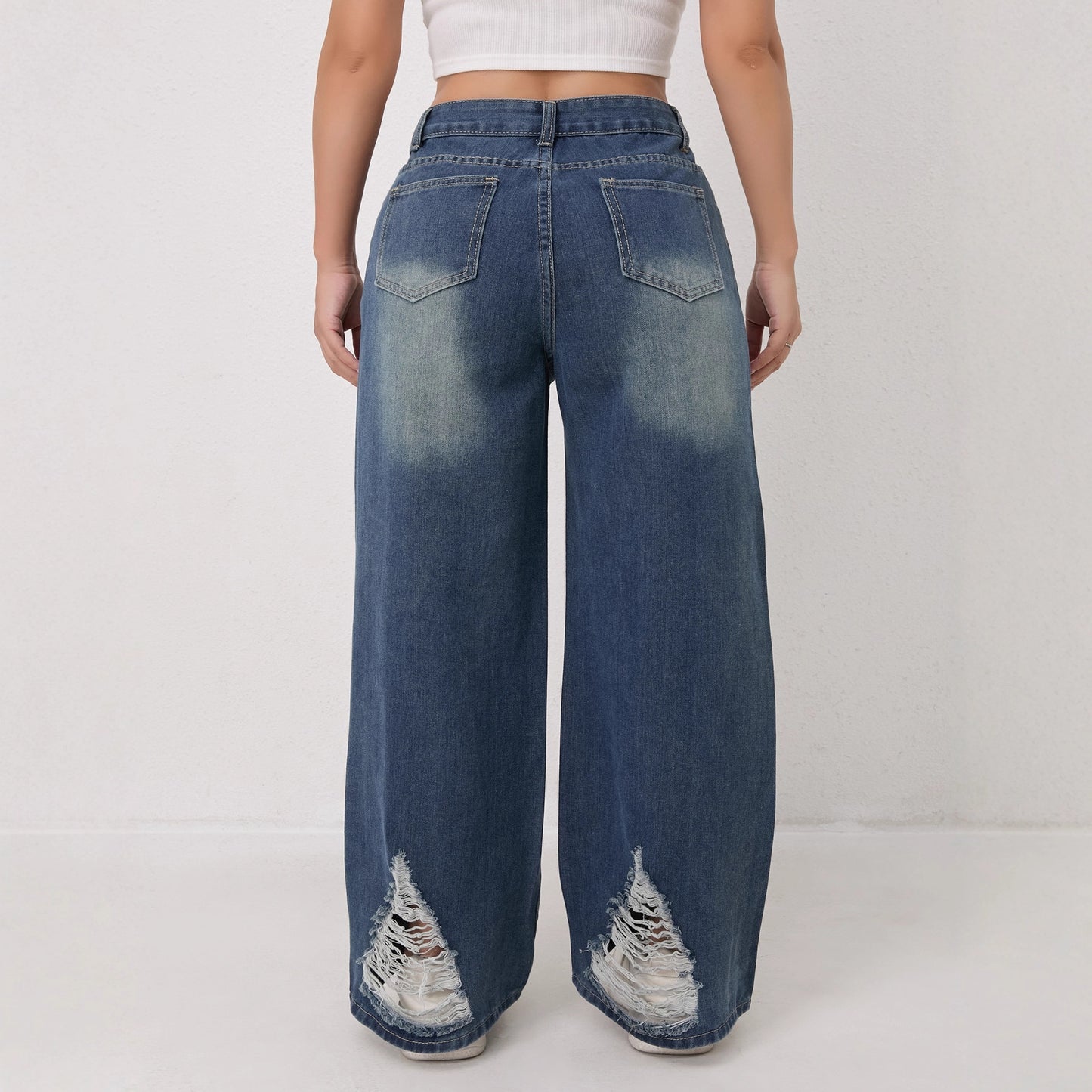 Wide-Leg Relaxed Fit Fashion Ripped Jeans