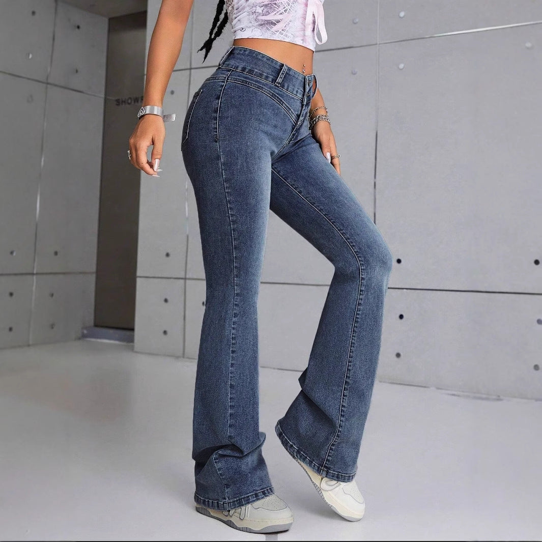 Slim-Fit Double-Breasted Cross-Stretch Denim Jeans
