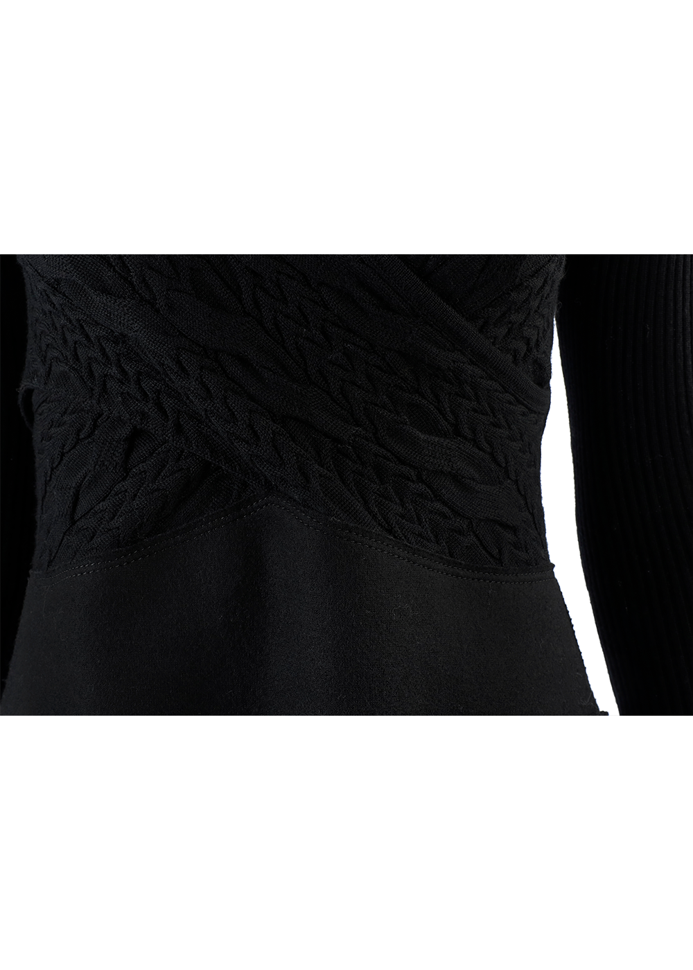 SALAZIA Black Wool Blend Long-Sleeve Dress