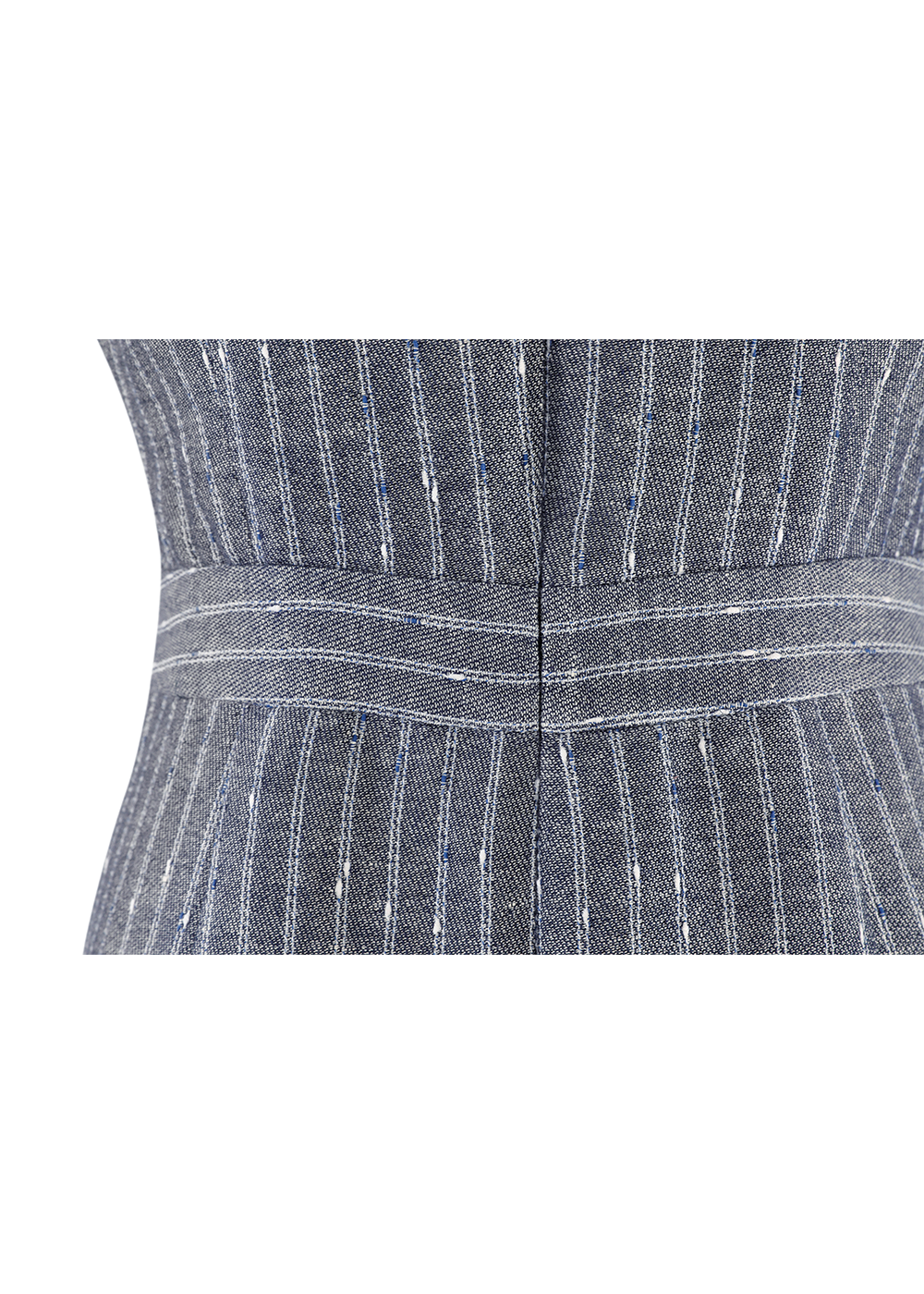 SALAZIA Blue-Grey Stripe Linen-Cotton Dresses