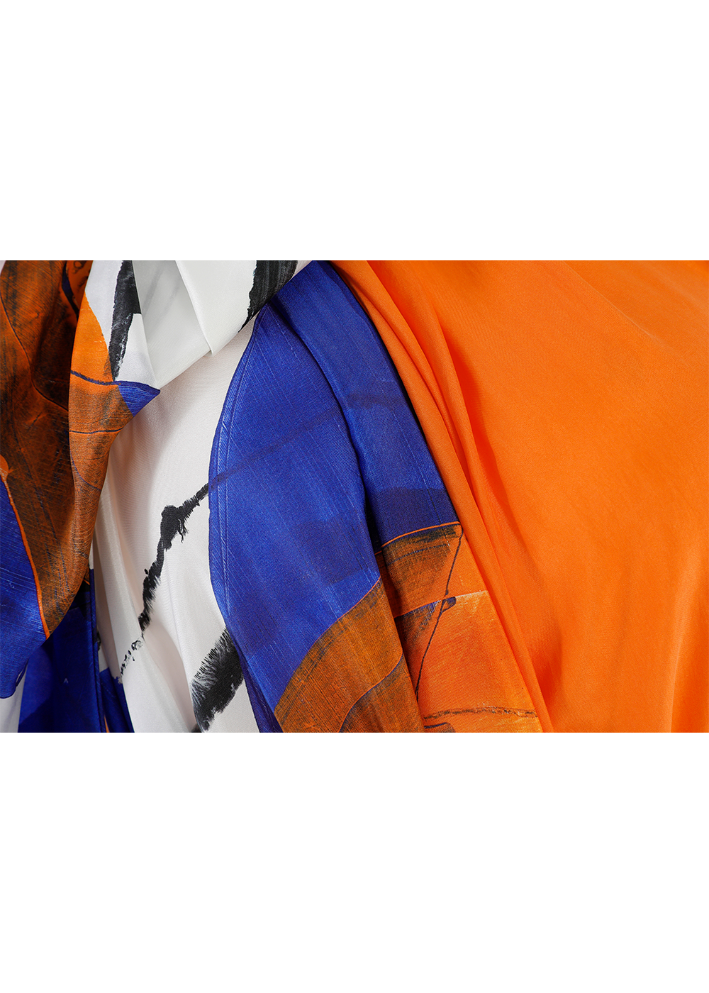 SALAZIA Abstract Orange-White-Blue Silk Dresses
