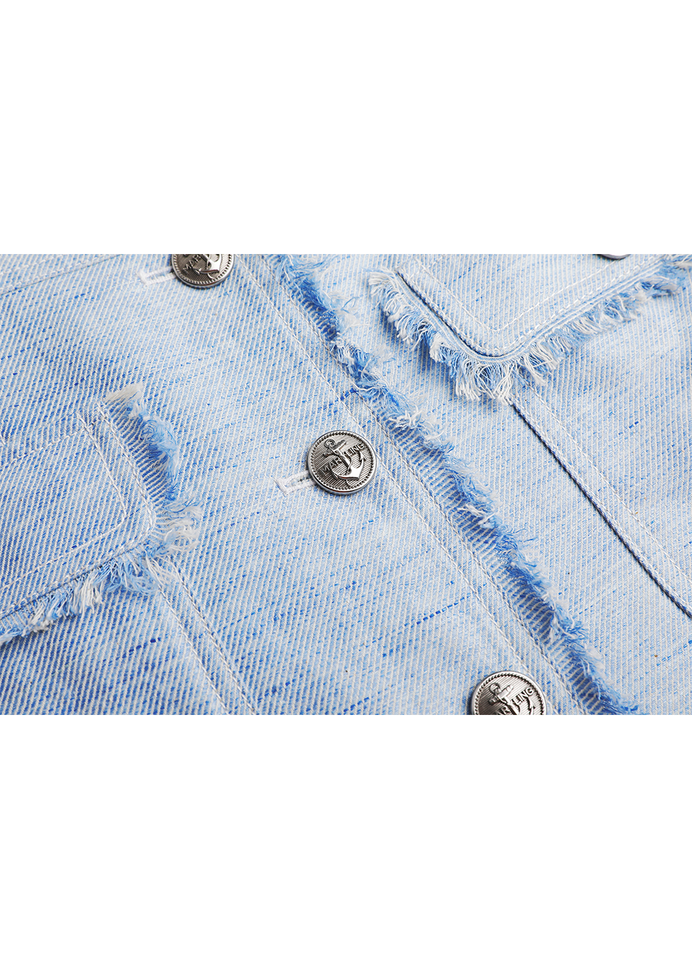SALAZIA Denim Blue Cotton-Linen Blend Short-Sleeve Dresses