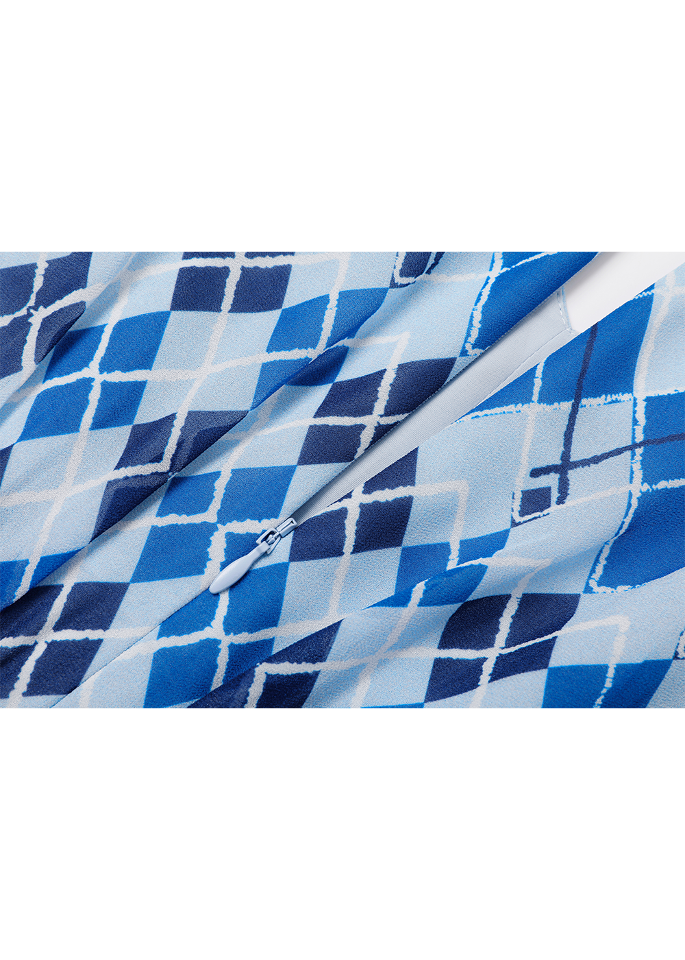 SALAZIA Blue-White Diamond Plaid Long-Sleeve Dresses