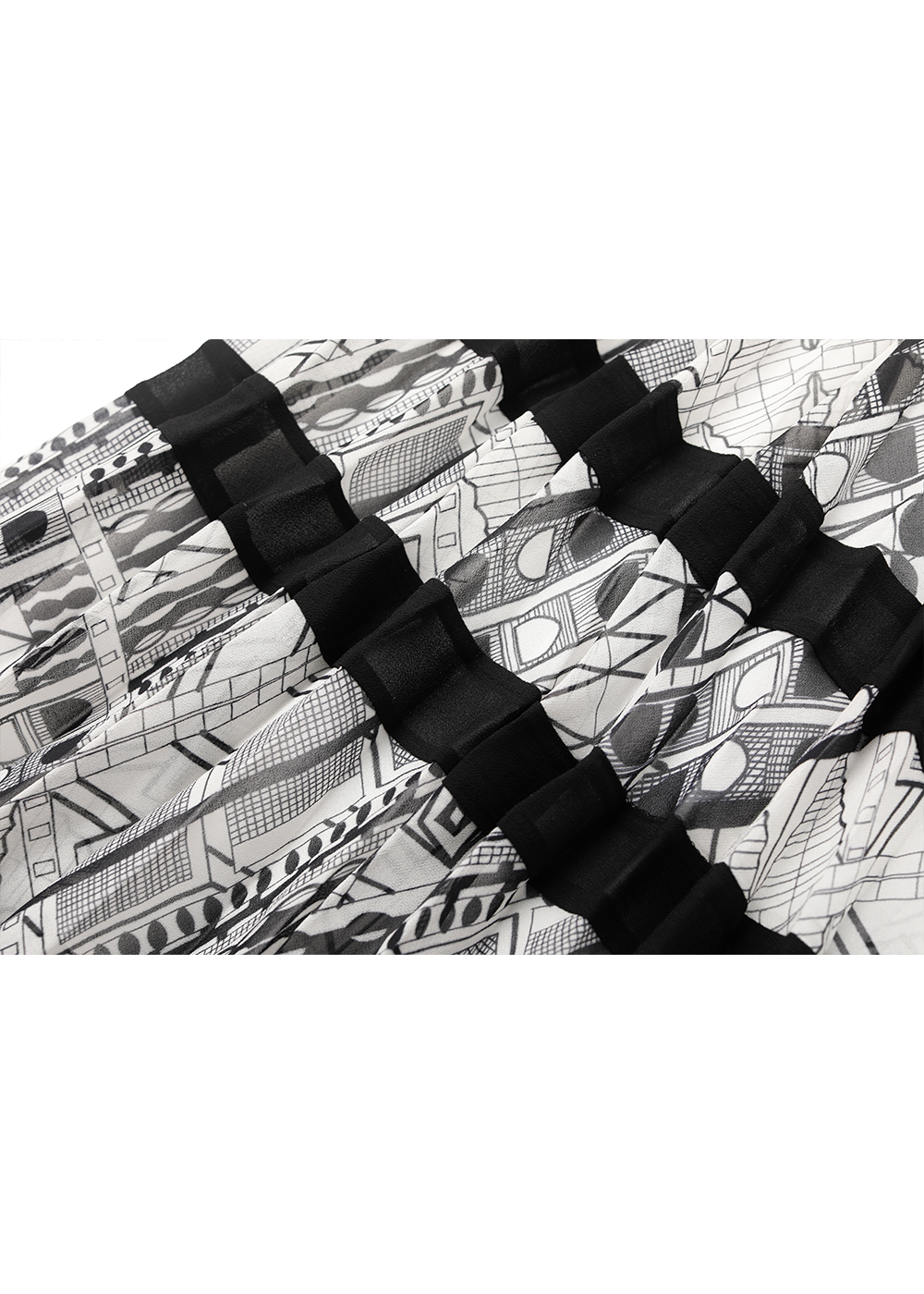 SALAZIA Black-White Line Art Wool Blend Dresses
