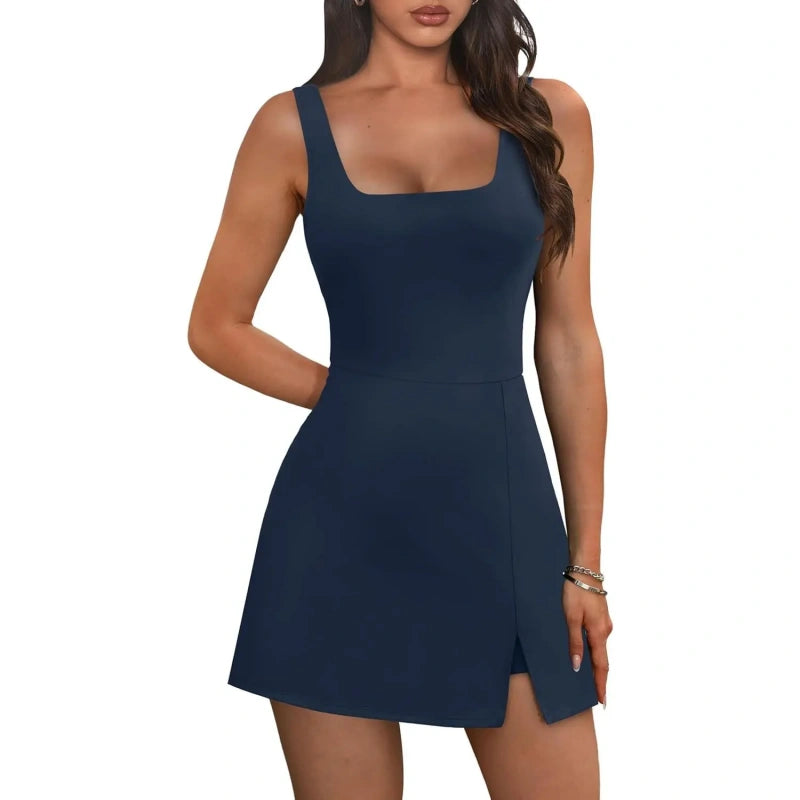 SALAZIA Women's Mini U-Neck Sleeveless Athletic Dresses