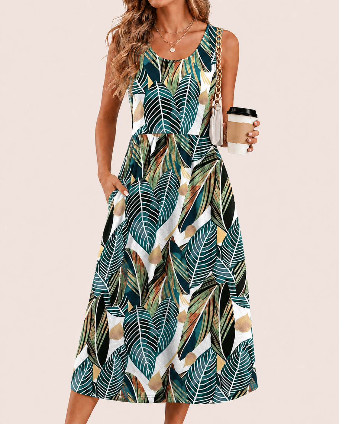 SALAZIA Women’s Flowy Sleeveless A-Line Pockets Midi Dresses