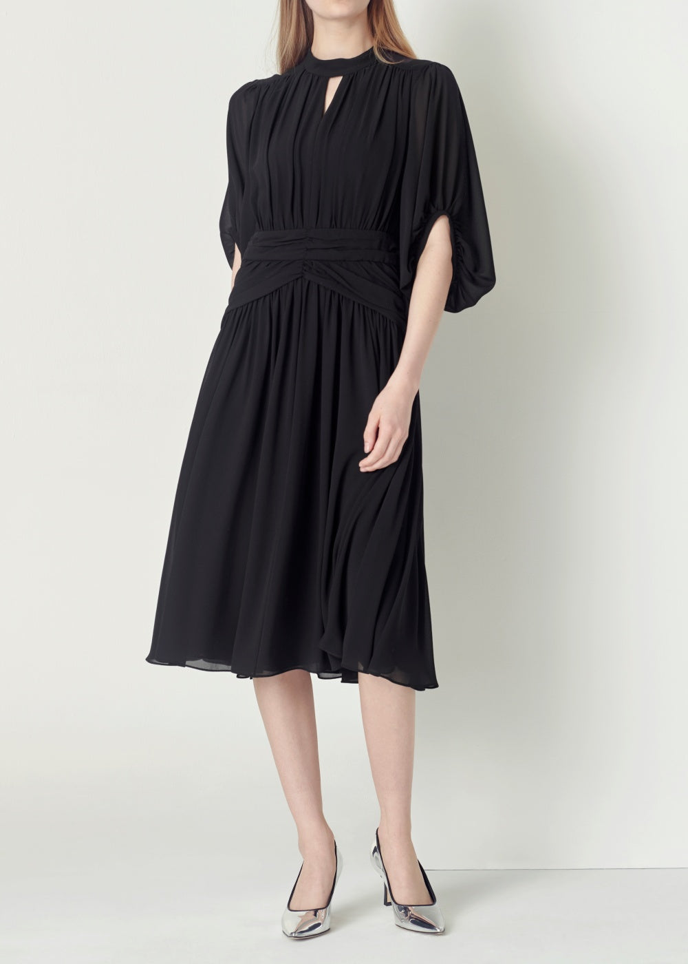 SALAZIA Elegant Draped Black Dresses