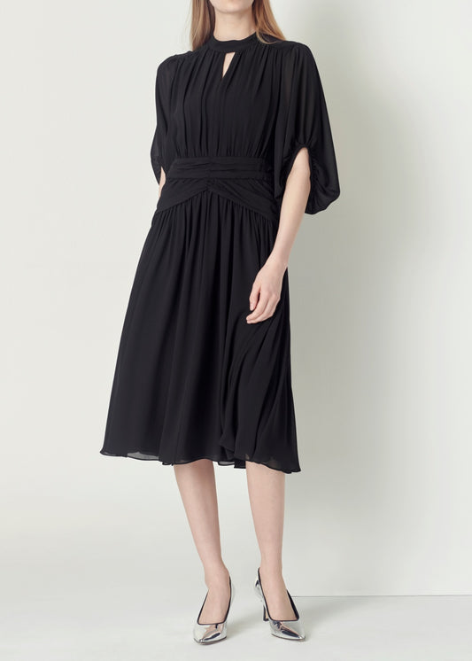 SALAZIA Elegant Draped Black Dresses