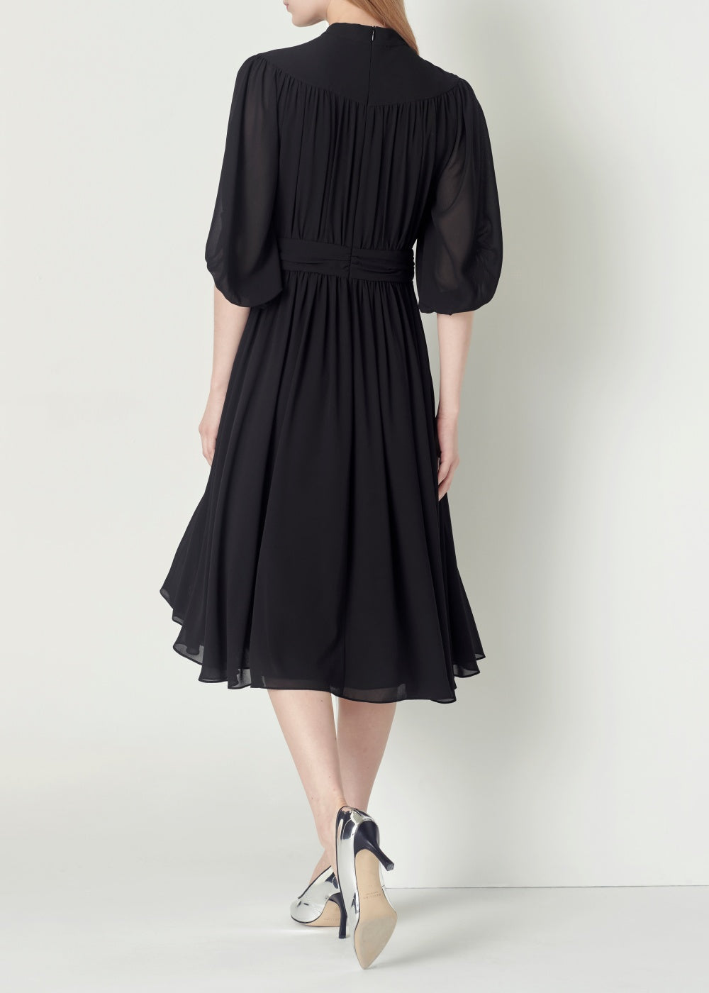 SALAZIA Elegant Draped Black Dresses