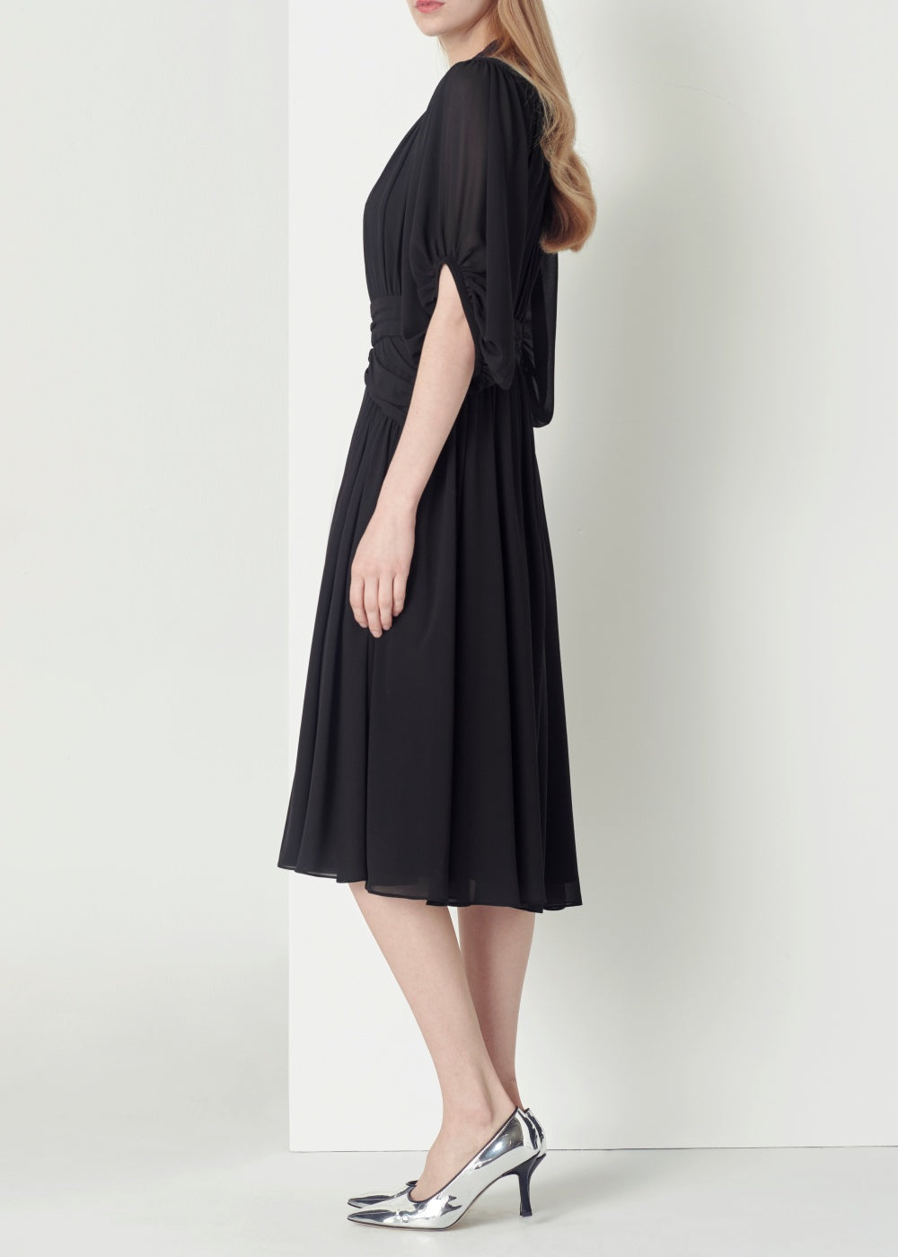 SALAZIA Elegant Draped Black Dresses