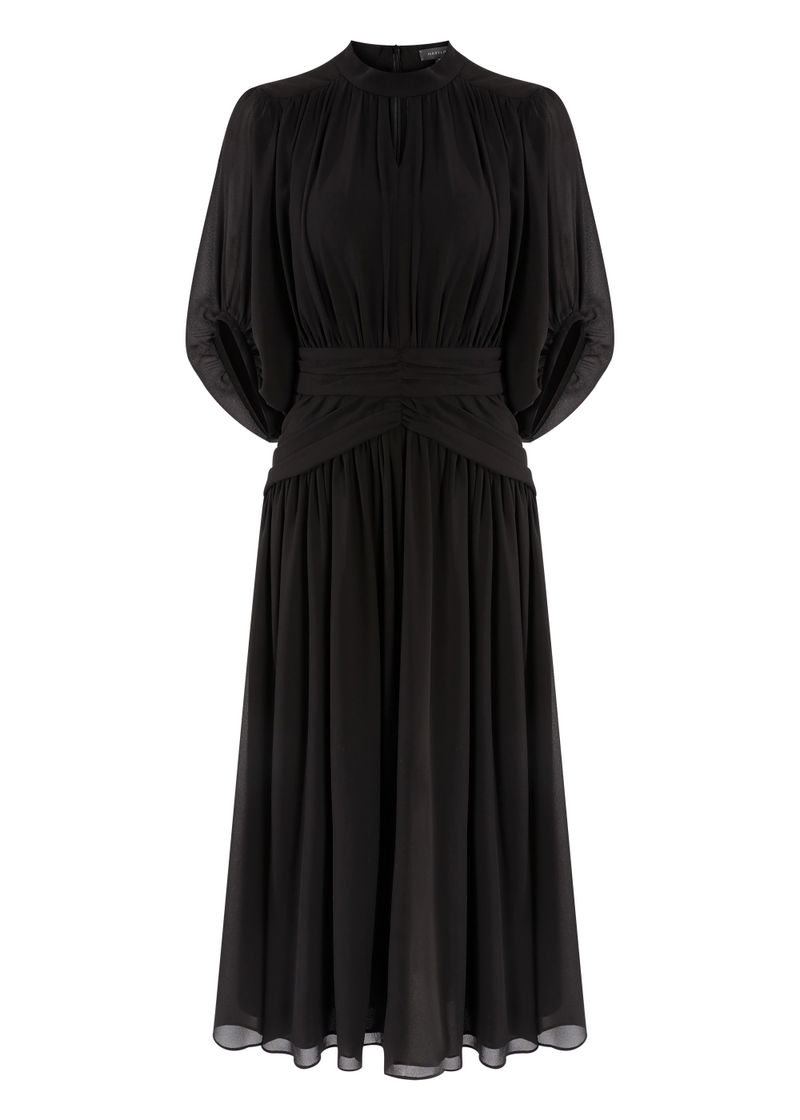 SALAZIA Elegant Draped Black Dresses