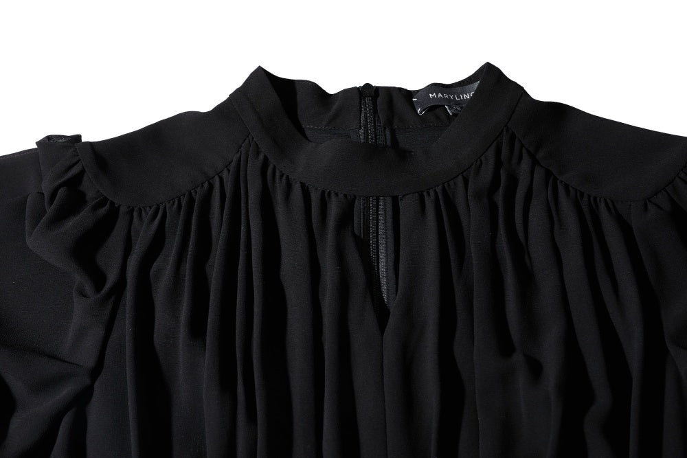 SALAZIA Elegant Draped Black Dresses