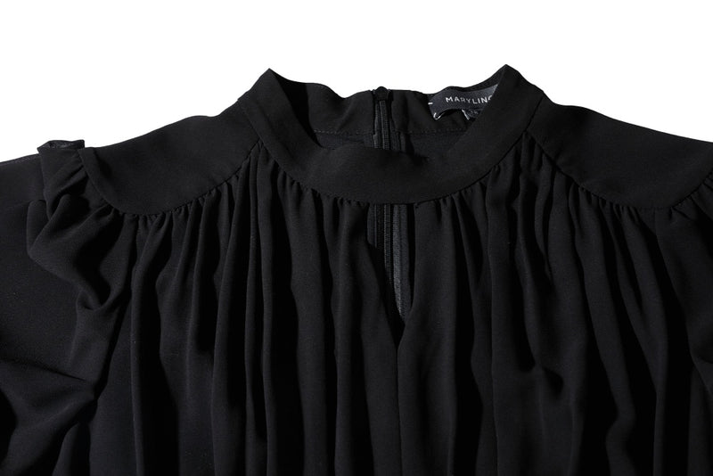 SALAZIA Elegant Draped Black Dresses