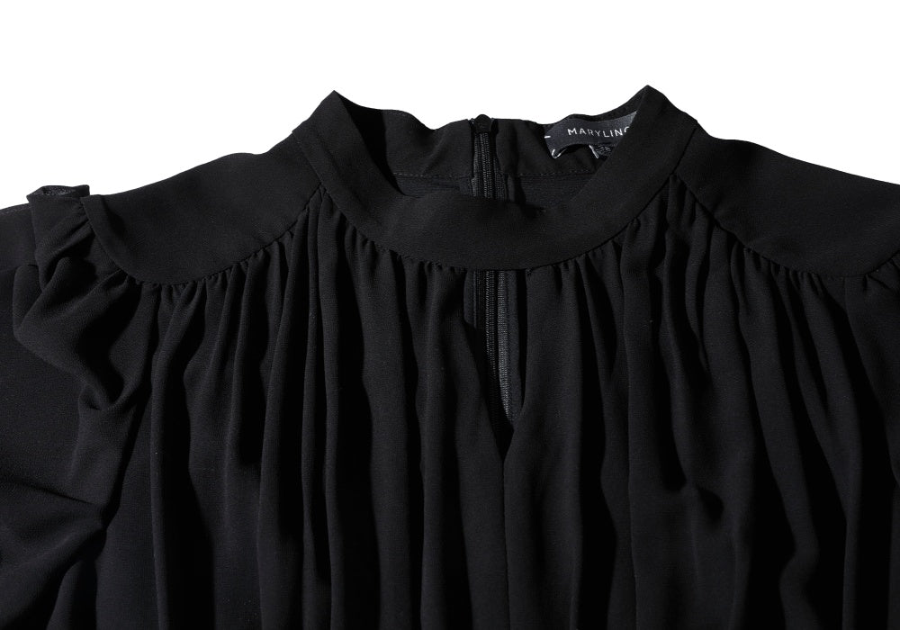 SALAZIA Elegant Draped Black Dresses