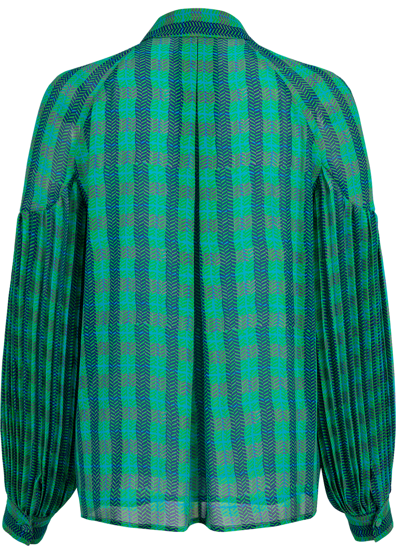 SALAZIA Blue-Green Plaid Cropped Blouses