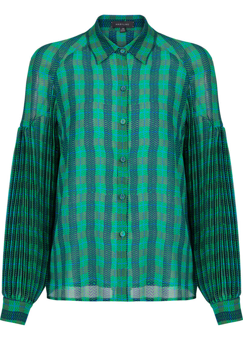 SALAZIA Blue-Green Plaid Cropped Blouses