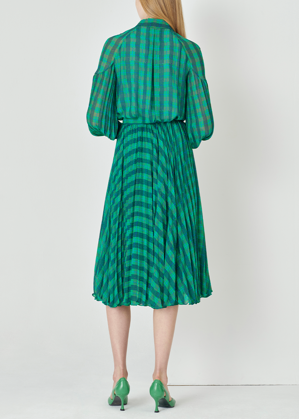 SALAZIA Blue-Green Plaid Cropped Blouses