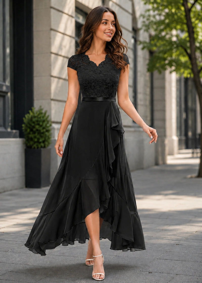 SALAZIA Lace V-Neck High-Low Maxi Dresses