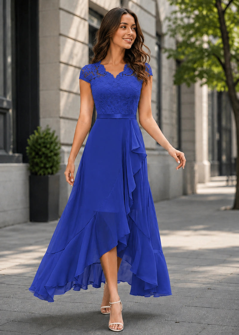 SALAZIA Lace V-Neck High-Low Maxi Dresses