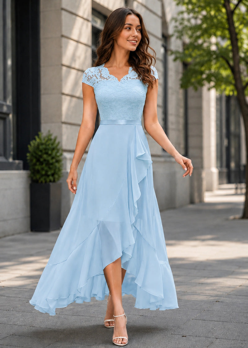 SALAZIA Lace V-Neck High-Low Maxi Dresses