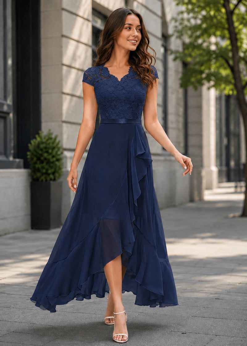SALAZIA Lace V-Neck High-Low Maxi Dresses