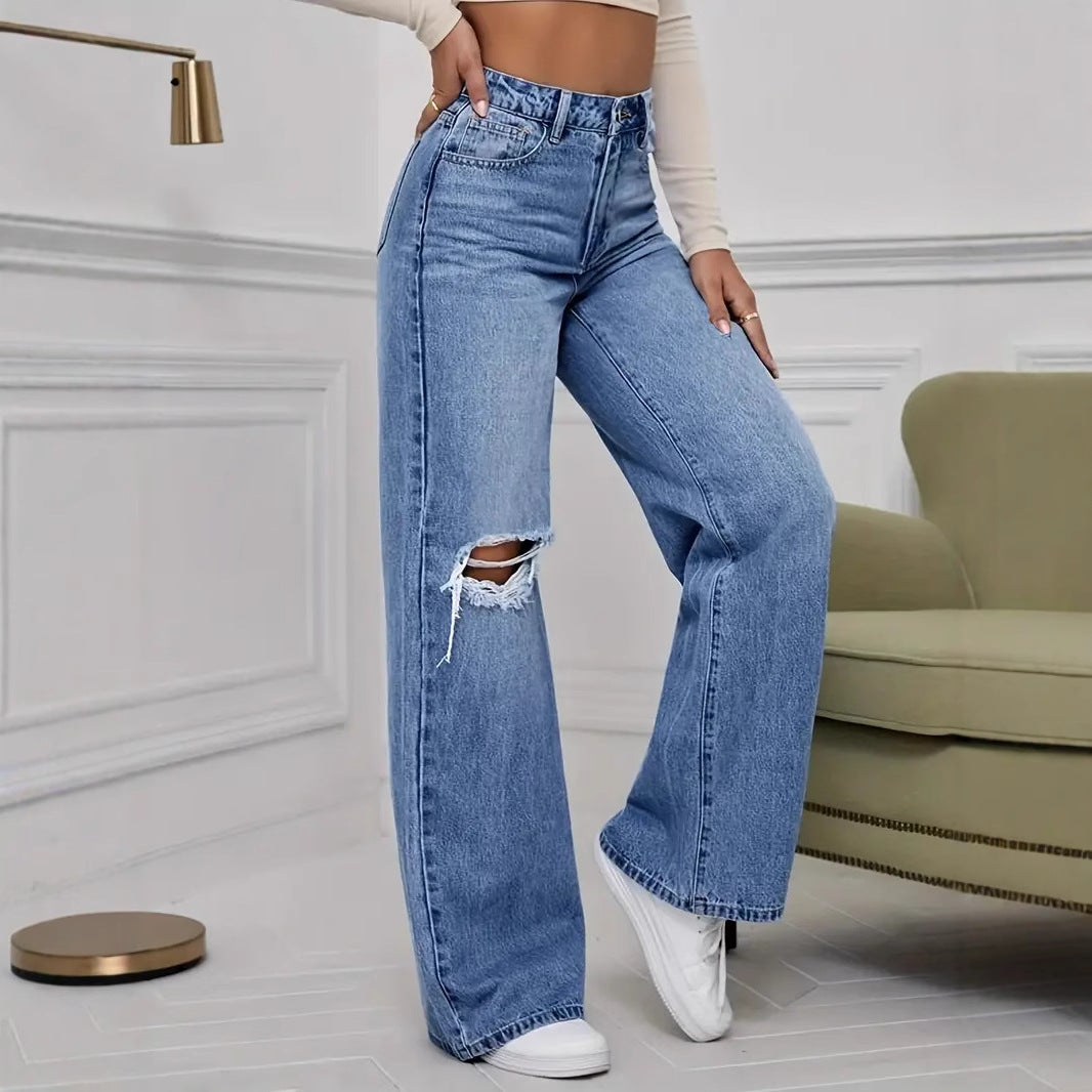 High-Waisted Women's Ripped Jeans