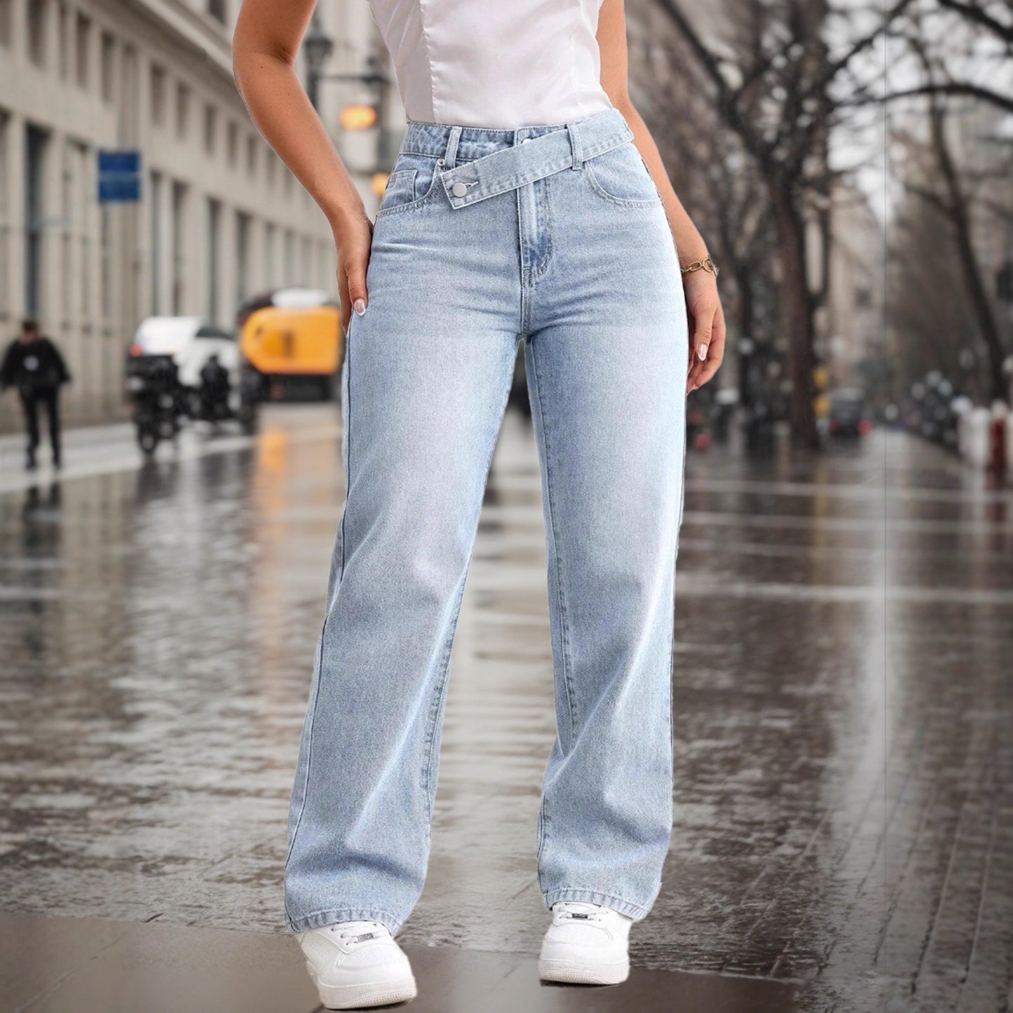 Loose-Waist Straight-Leg Stretch Slim-Fit Jeans