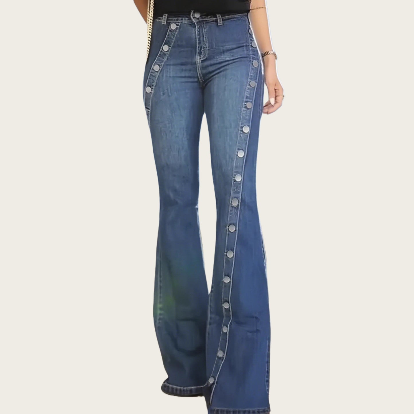 Flared Elegant Slim-Fit Button-Decorated Jeans