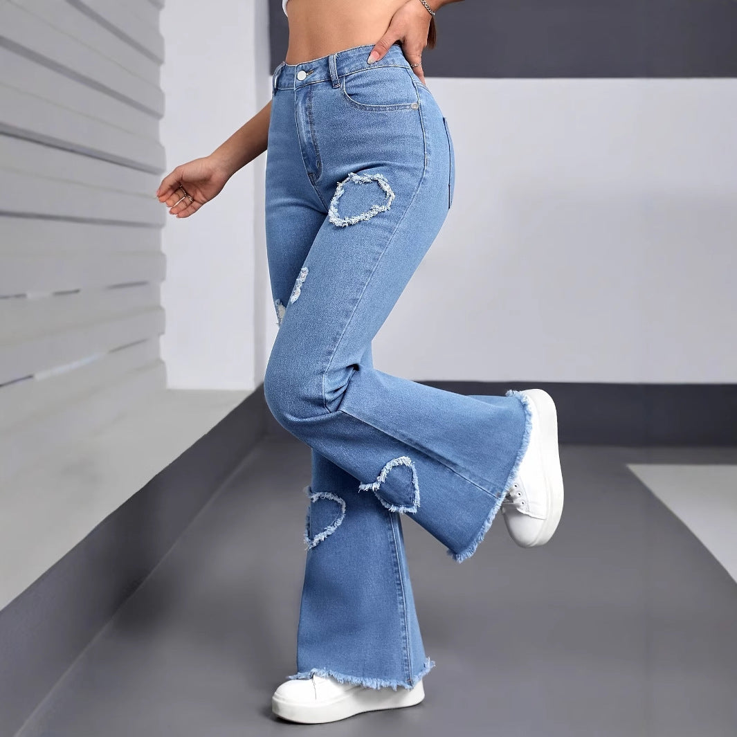 Bell-Bottom Fashion Casual Heart-Shaped Jeans