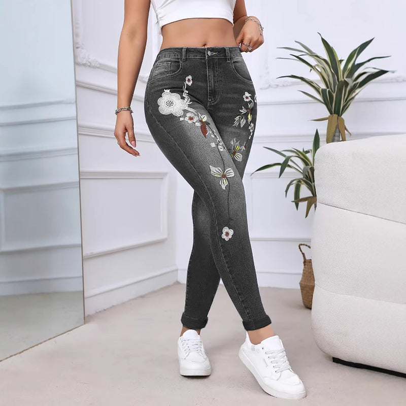 Low-Rise Stretch Slim-Fit Embroidered Jeans