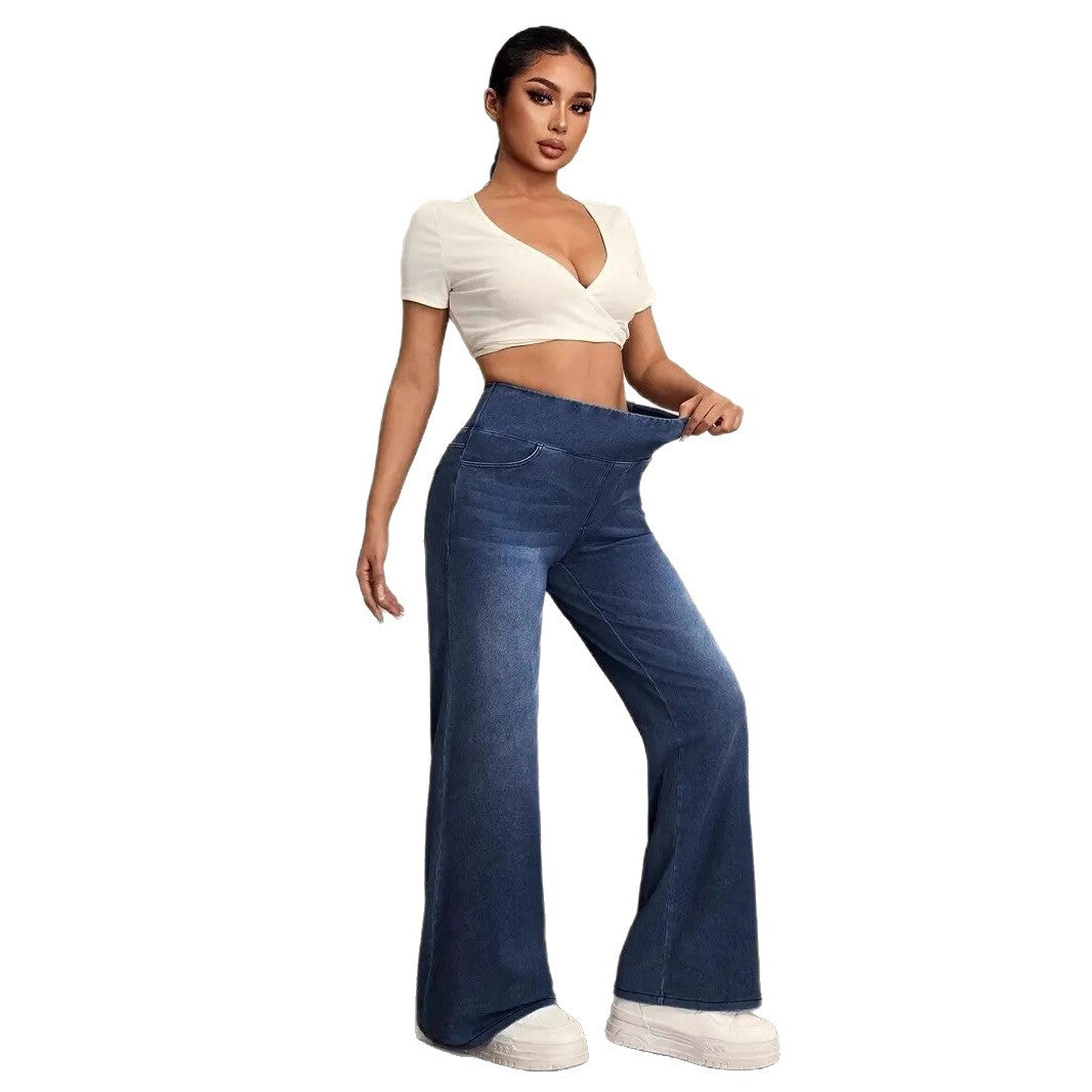 Elastic Waistband Slim-Fit Casual Jeans