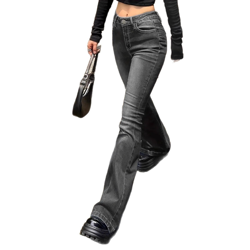 Low-rise stretch bootcut slim-fit black jeans