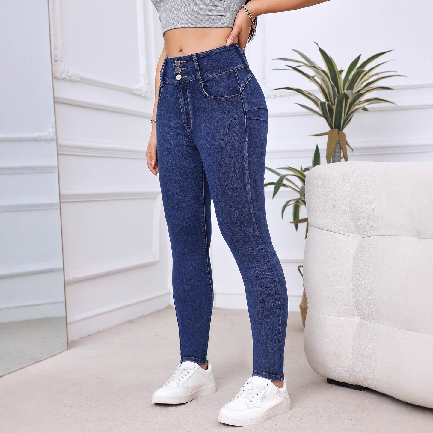 High-Waisted Skinny Jeans with High Stretch