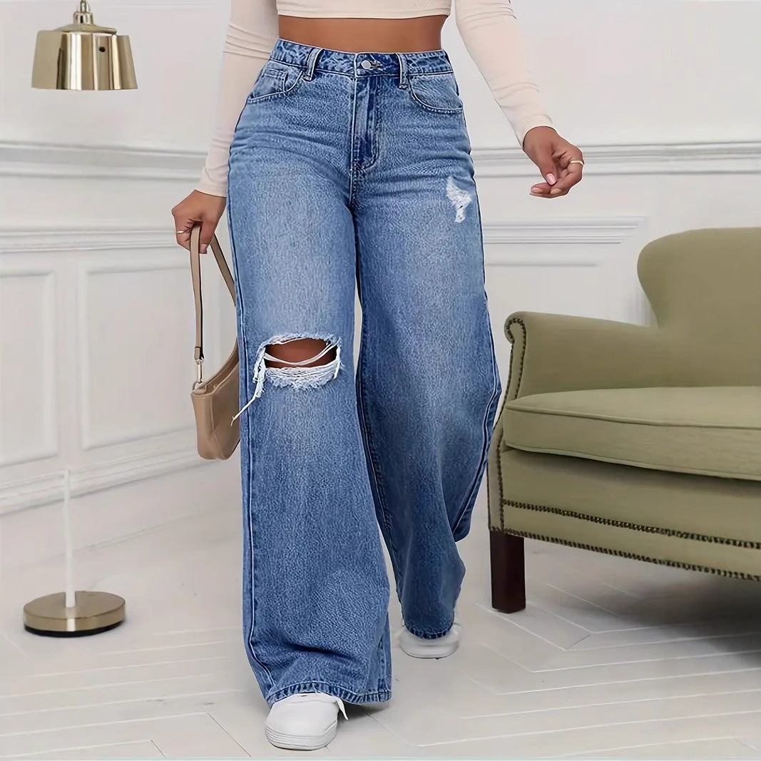 High-Waisted Women's Ripped Jeans