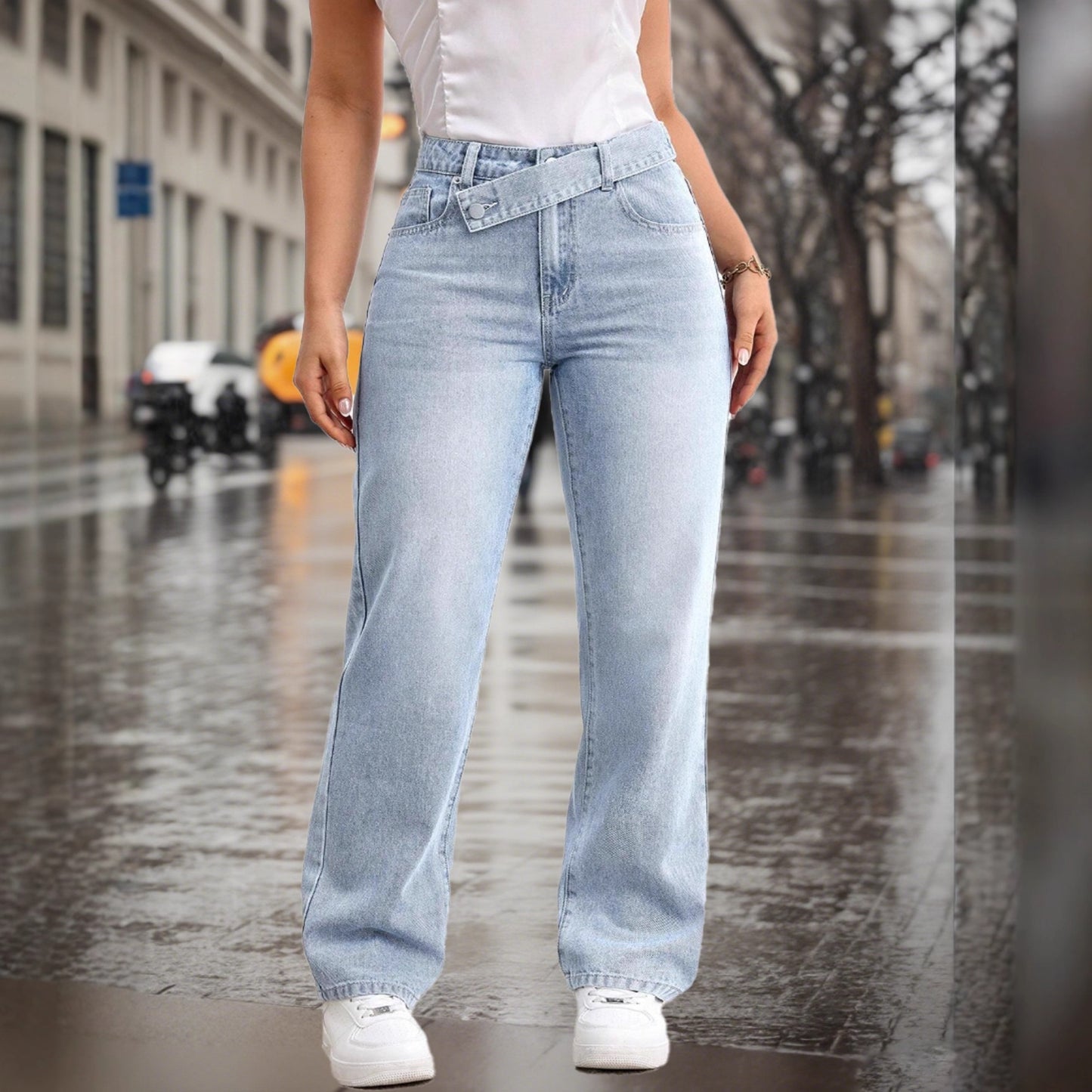 Loose-Waist Straight-Leg Stretch Slim-Fit Jeans