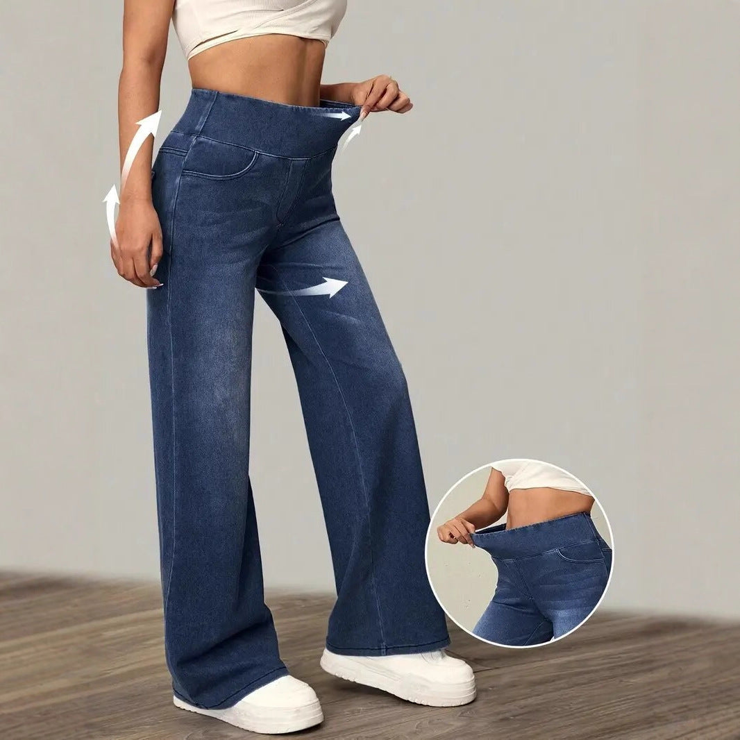 Elastic Waistband Slim-Fit Casual Jeans