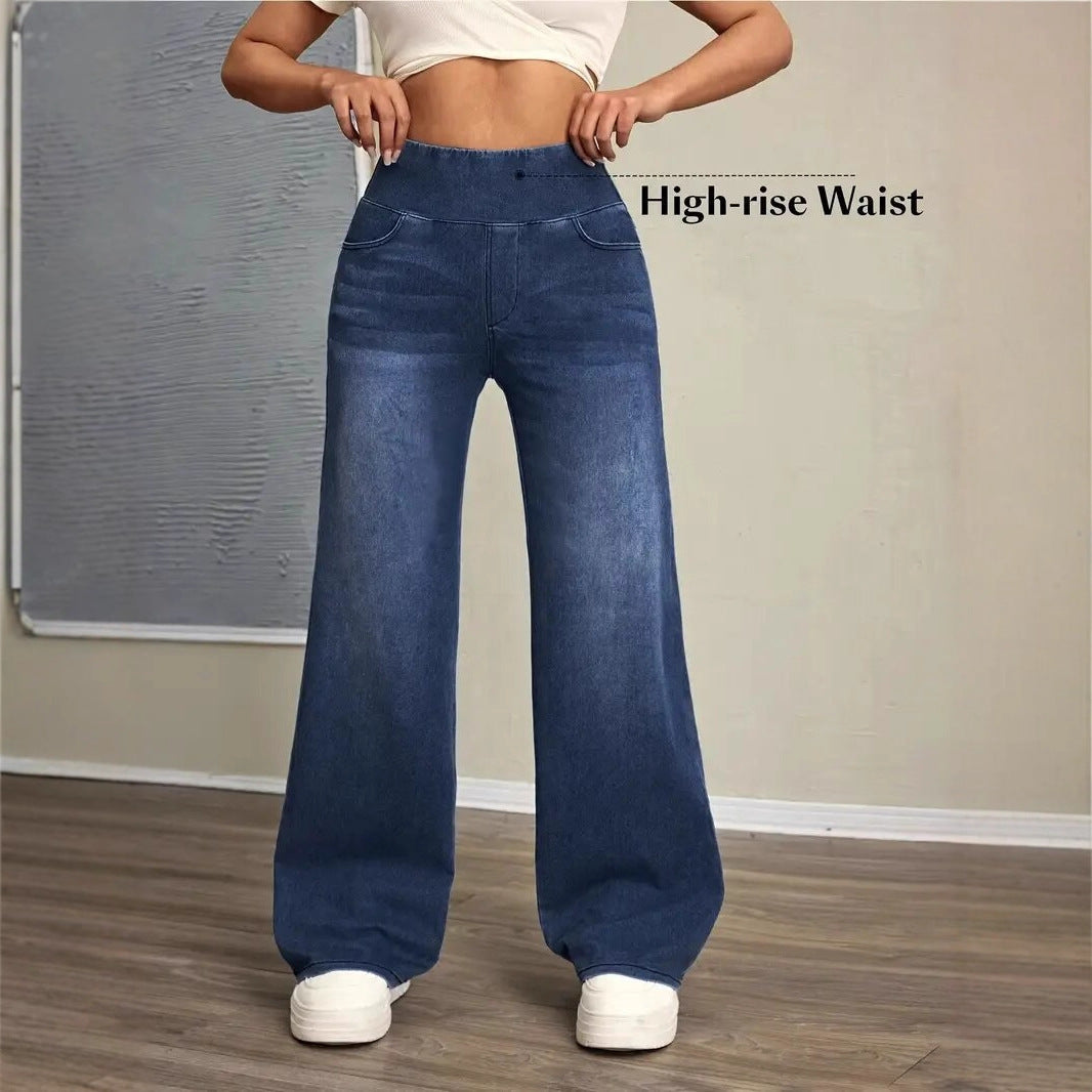 Elastic Waistband Slim-Fit Casual Jeans