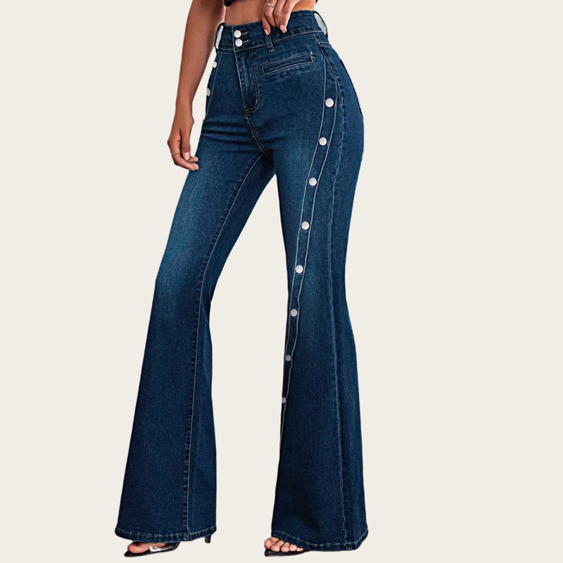 Flared Elegant Slim-Fit Button-Decorated Jeans