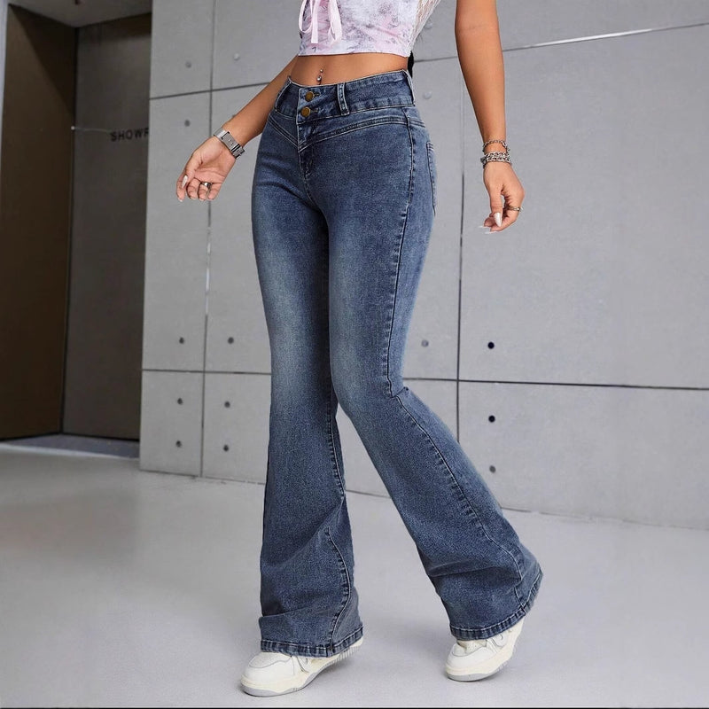 Slim-Fit Double-Breasted Cross-Stretch Denim Jeans