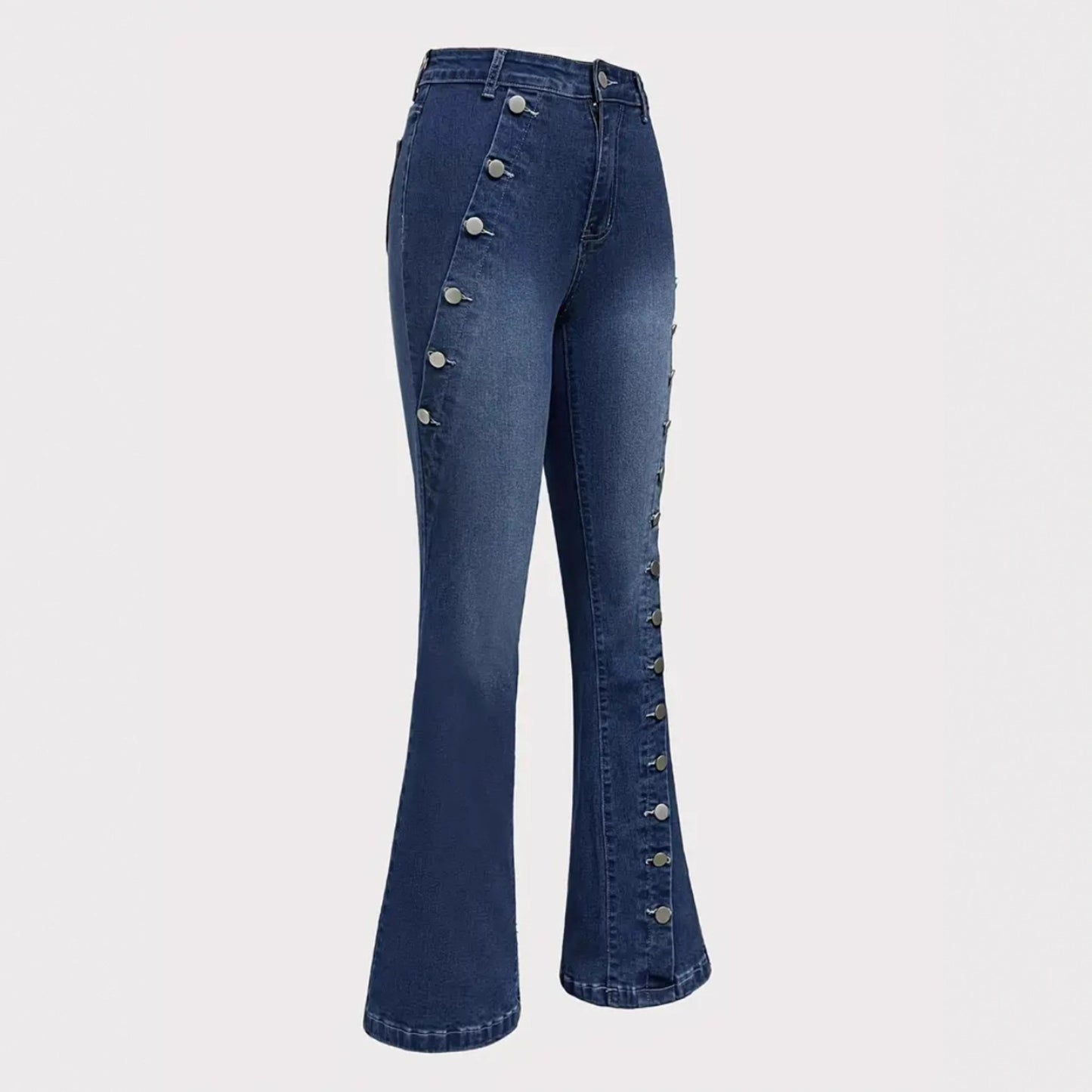 Flared Elegant Slim-Fit Button-Decorated Jeans