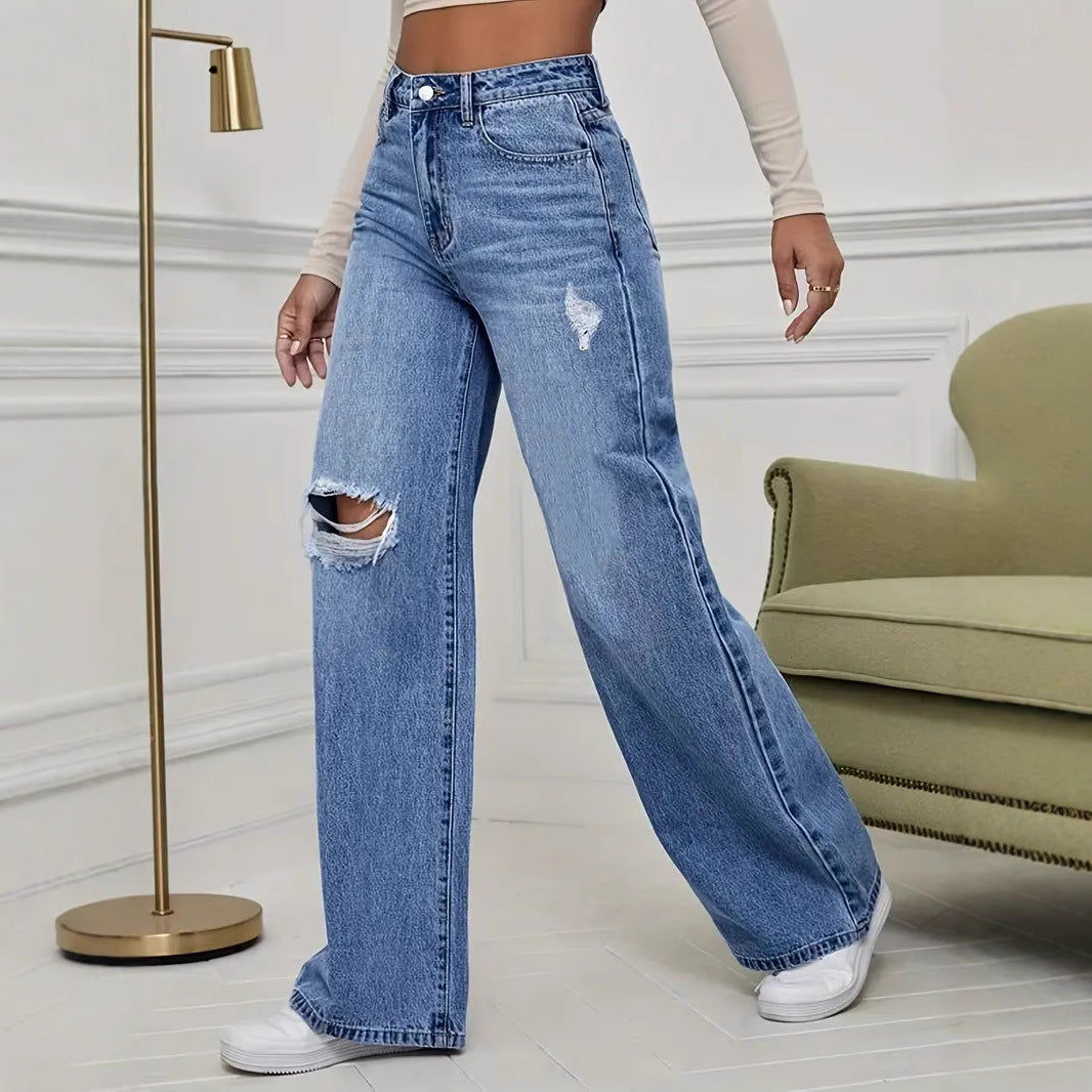 High-Waisted Women's Ripped Jeans