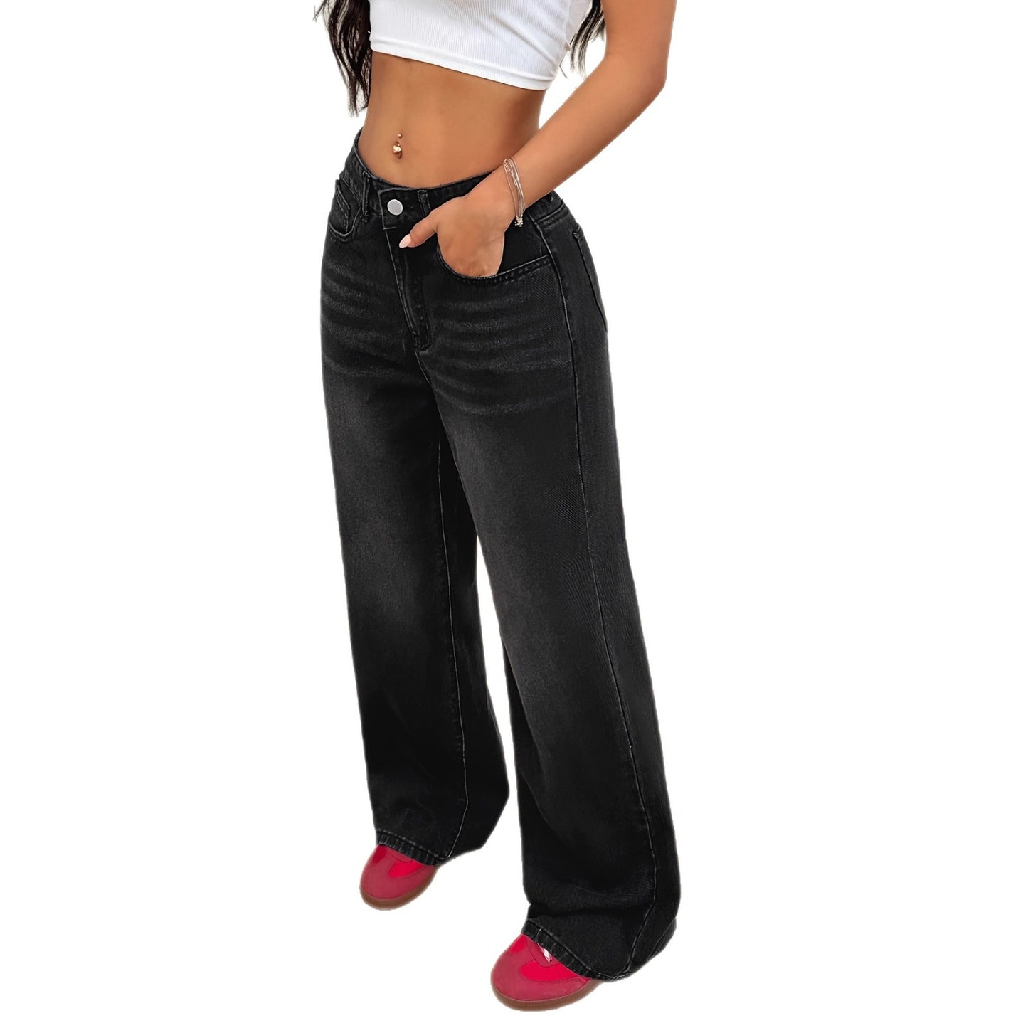 Wide-Leg Slimming Relaxed-Fit Jeans