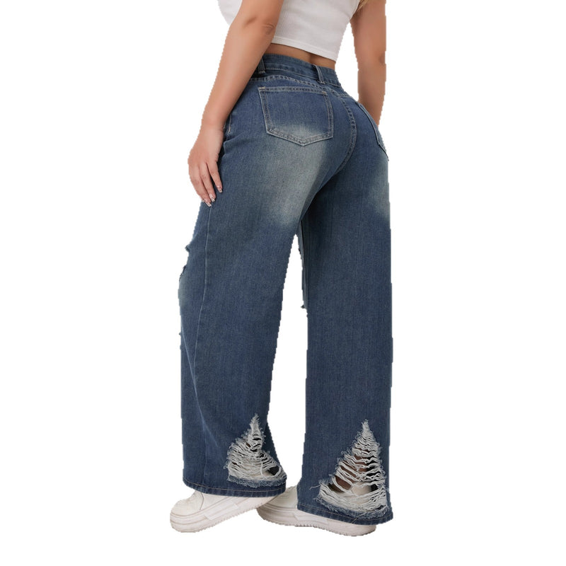 Wide-Leg Relaxed Fit Fashion Ripped Jeans