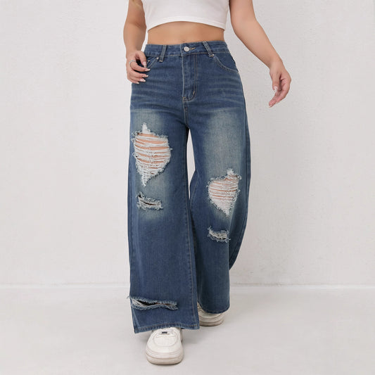 Wide-Leg Relaxed Fit Fashion Ripped Jeans