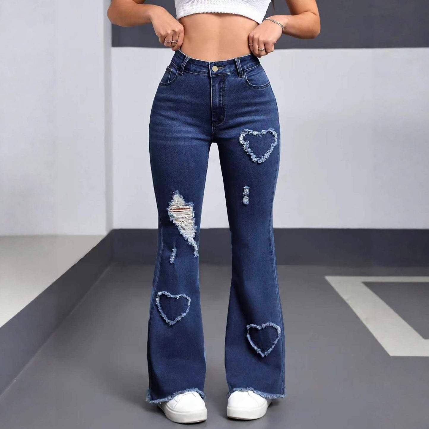 Bell-Bottom Fashion Casual Heart-Shaped Jeans