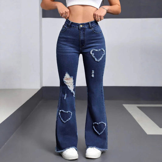 Bell-Bottom Fashion Casual Heart-Shaped Jeans