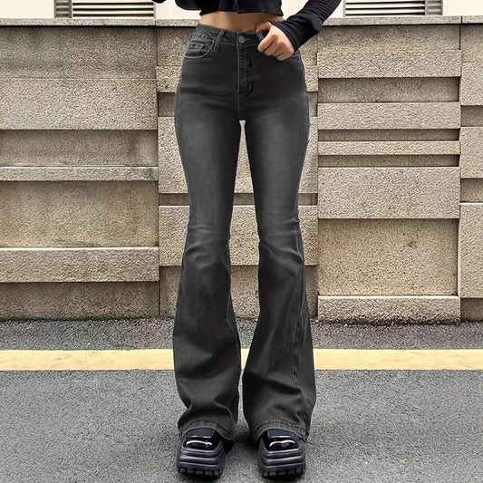 Low-rise stretch bootcut slim-fit black jeans