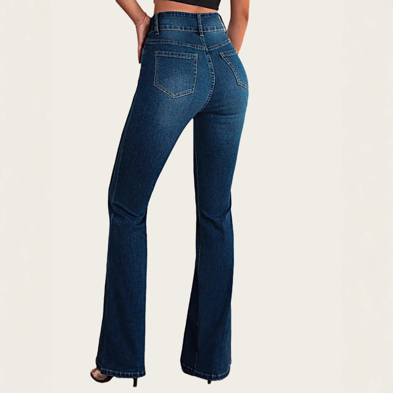 Flared Elegant Slim-Fit Button-Decorated Jeans